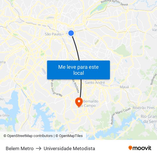 Belem Metro to Universidade Metodista map