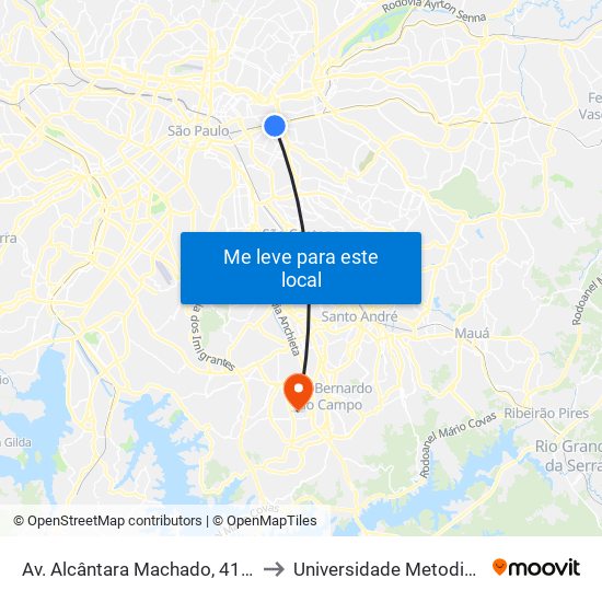 Av. Alcântara Machado, 4188 to Universidade Metodista map