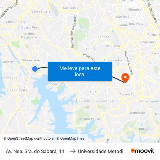 Av. Nsa. Sra. do Sabará, 4455 to Universidade Metodista map