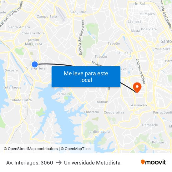 Av. Interlagos, 3060 to Universidade Metodista map