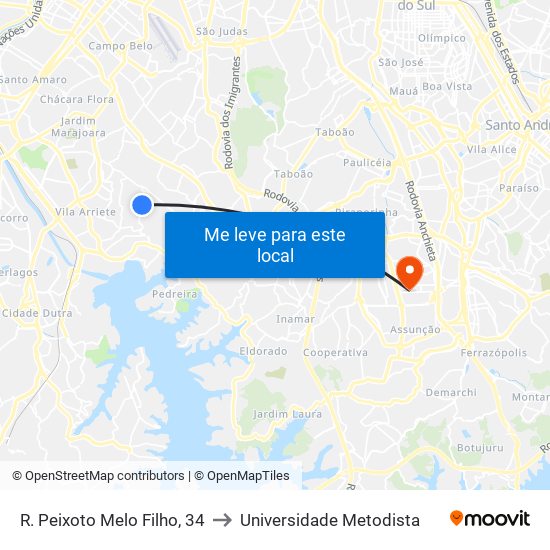 R. Peixoto Melo Filho, 34 to Universidade Metodista map