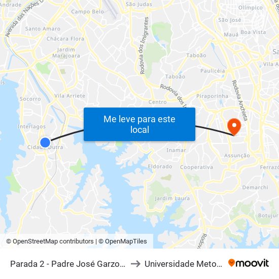 Parada 2 - Pe. José Garzotti C/B to Universidade Metodista map