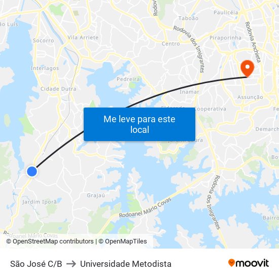 São José C/B to Universidade Metodista map