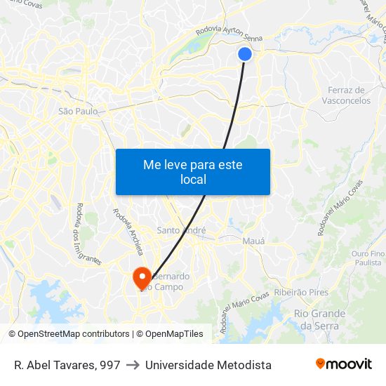 R. Abel Tavares, 997 to Universidade Metodista map