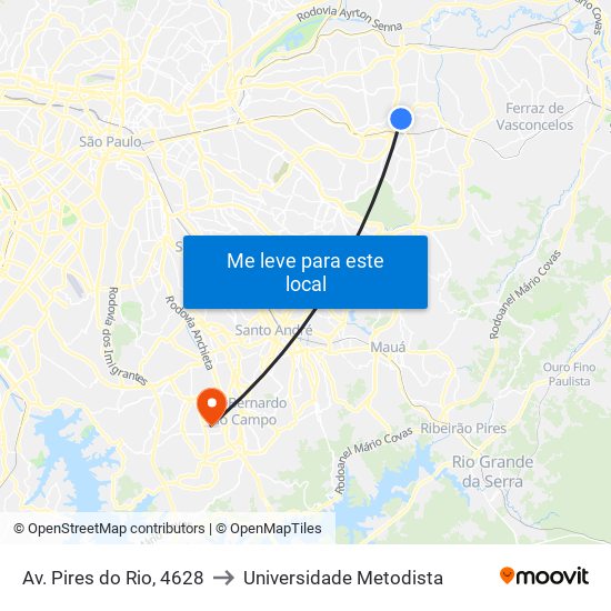 Av. Pires do Rio, 4628 to Universidade Metodista map