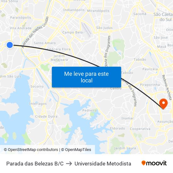 Parada das Belezas B/C to Universidade Metodista map