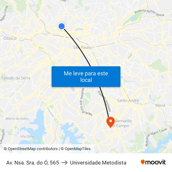 Av. Nsa. Sra. do Ó, 565 to Universidade Metodista map