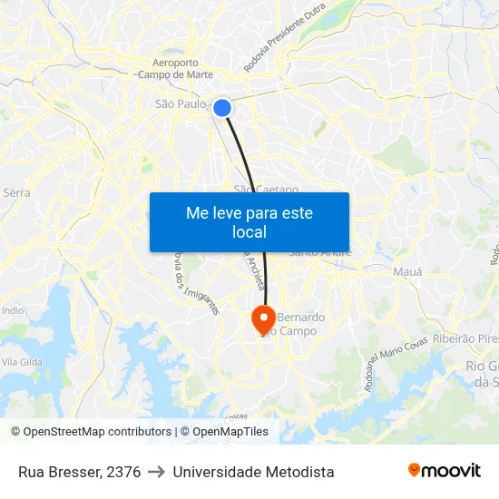 Rua Bresser, 2376 to Universidade Metodista map