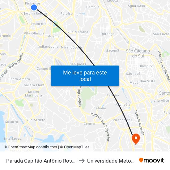 Parada Capitão Antônio Rosa C/B to Universidade Metodista map