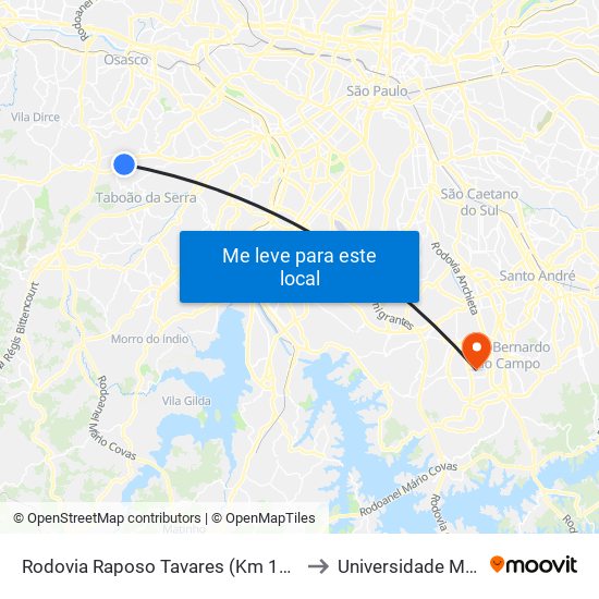 Rodovia Raposo Tavares (Km 18,6/São Paulo) to Universidade Metodista map