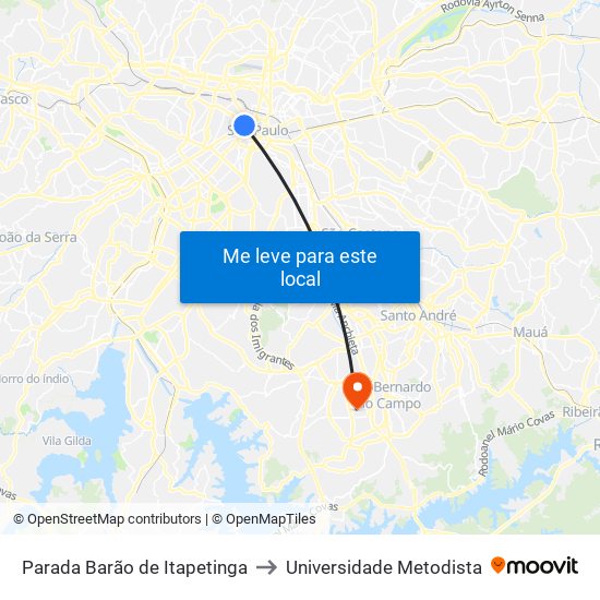 Parada Barão de Itapetinga to Universidade Metodista map