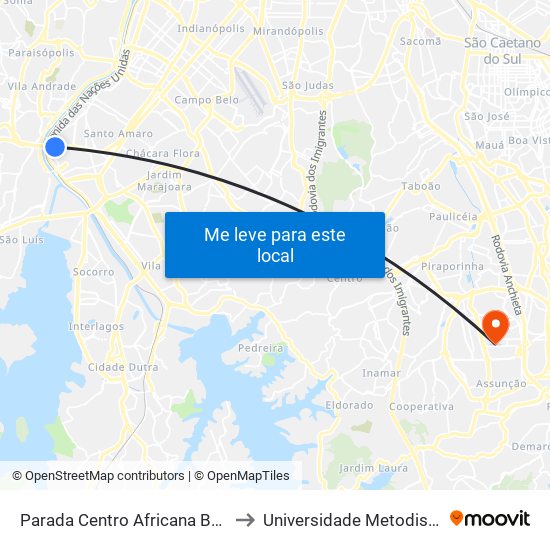 Parada Centro Africana B/C to Universidade Metodista map