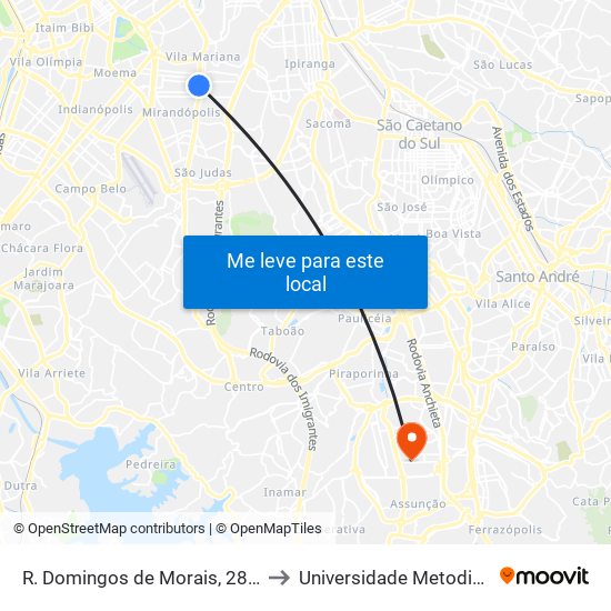 R. Domingos de Morais, 2800 to Universidade Metodista map