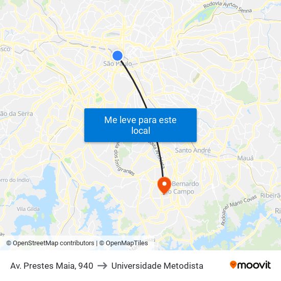Av. Prestes Maia, 940 to Universidade Metodista map