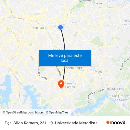 Pça. Sílvio Romero, 231 to Universidade Metodista map