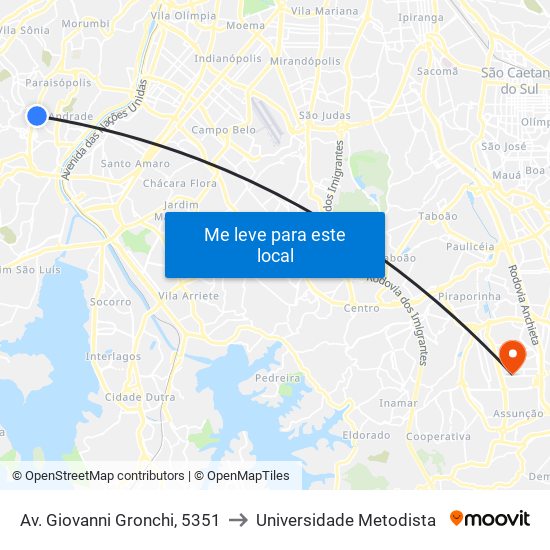 Av. Giovanni Gronchi, 5351 to Universidade Metodista map