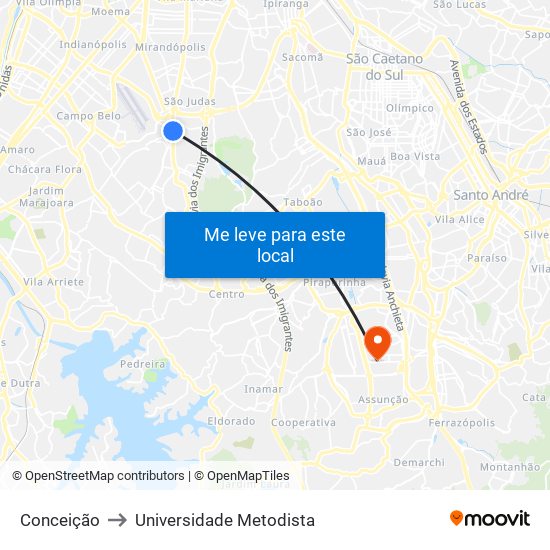 Conceição to Universidade Metodista map