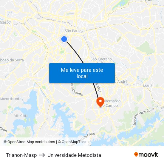 Trianon-Masp to Universidade Metodista map