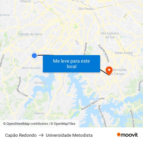 Capão Redondo to Universidade Metodista map