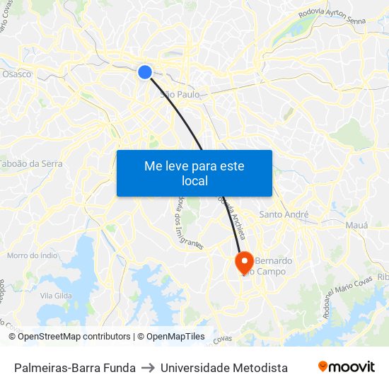 Palmeiras-Barra Funda to Universidade Metodista map
