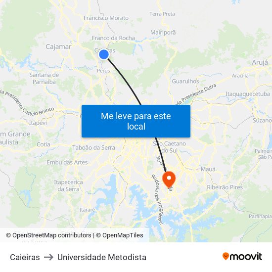 Caieiras to Universidade Metodista map