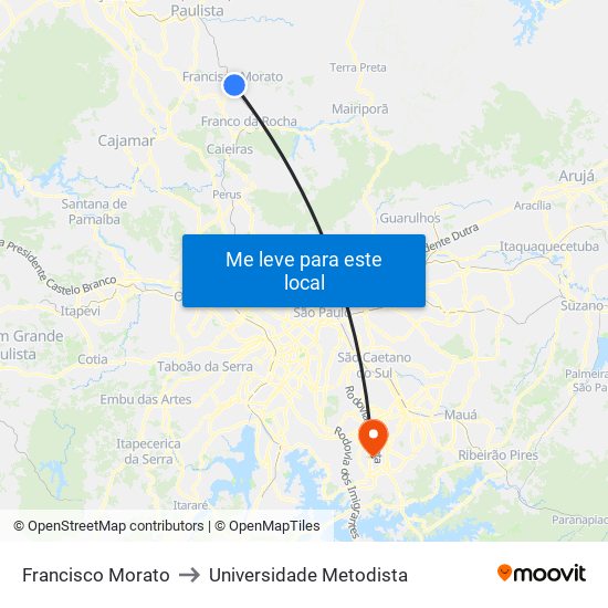 Francisco Morato to Universidade Metodista map