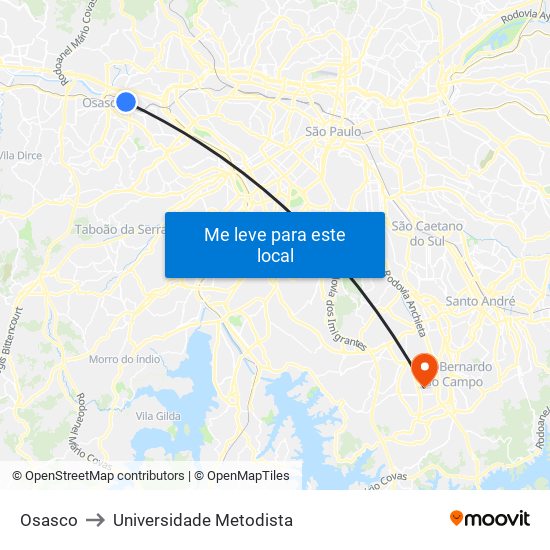 Osasco to Universidade Metodista map