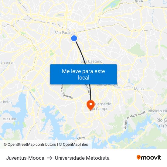 Juventus-Mooca to Universidade Metodista map