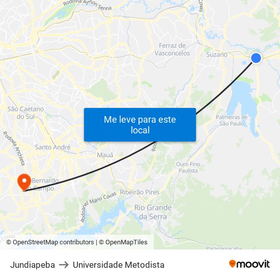 Jundiapeba to Universidade Metodista map