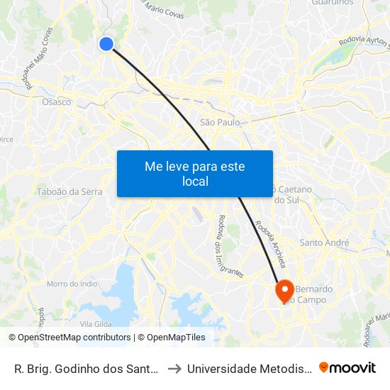 R. Brig. Godinho dos Santos to Universidade Metodista map