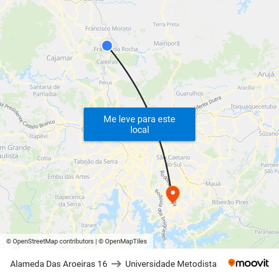 Alameda Das Aroeiras 16 to Universidade Metodista map