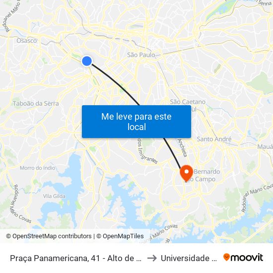 Praça Panamericana, 41 - Alto de Pinheiros, São Paulo to Universidade Metodista map