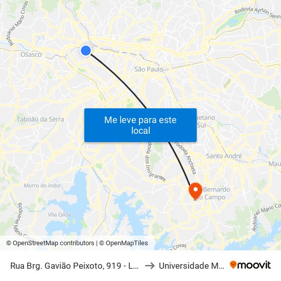 Rua Brg. Gavião Peixoto, 919 - Lapa, São Paulo to Universidade Metodista map