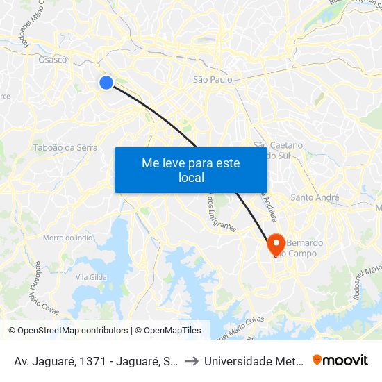 Av. Jaguaré, 1371 - Jaguaré, São Paulo to Universidade Metodista map