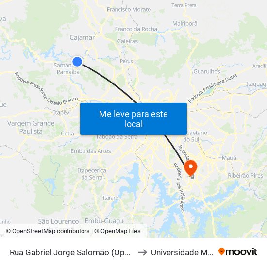 Rua Gabriel Jorge Salomão (Oposto Ao Nº 37) to Universidade Metodista map
