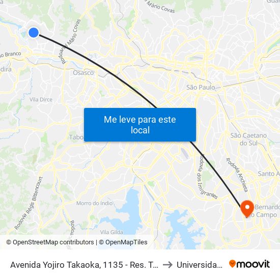 Avenida Yojiro Takaoka, 1135 - Res. Tres (Alphaville), Santana de Parnaíba to Universidade Metodista map