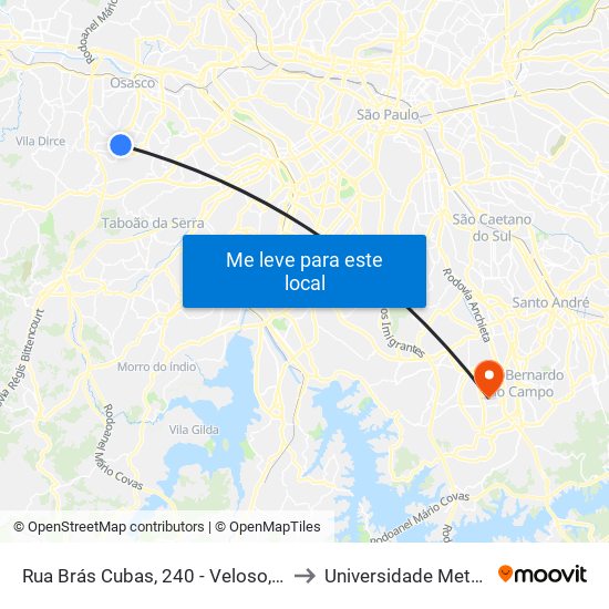 Rua Brás Cubas, 240 - Veloso, Osasco to Universidade Metodista map