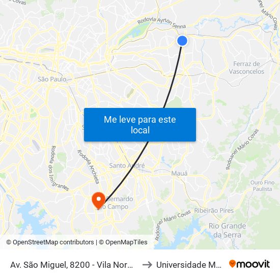 Av. São Miguel, 8200 - Vila Norma, São Paulo to Universidade Metodista map