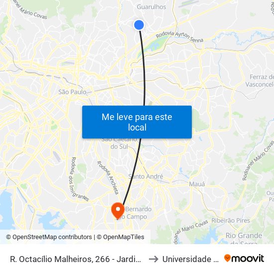 R. Octacílio Malheiros, 266 - Jardim Dourado, Guarulhos to Universidade Metodista map