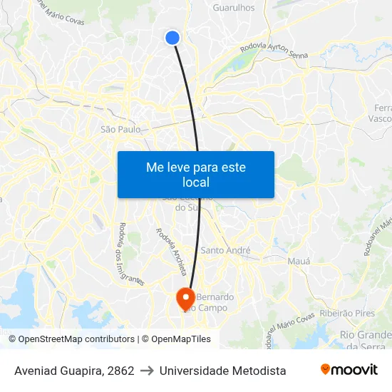 Aveniad Guapira, 2862 to Universidade Metodista map