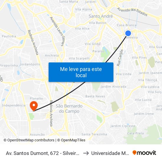 Av. Santos Dumont, 672 - Silveira, Santo André to Universidade Metodista map