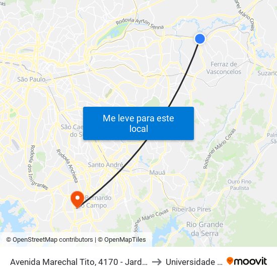 Avenida Marechal Tito, 4170 - Jardim Miragaia, São Paulo to Universidade Metodista map