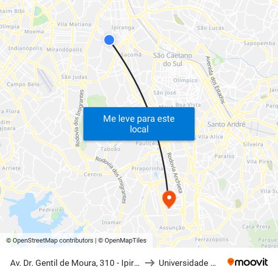 Av. Dr. Gentil de Moura, 310 - Ipiranga, São Paulo to Universidade Metodista map