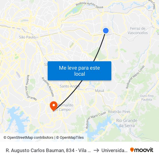 R. Augusto Carlos Bauman, 834 - Vila Brasil, São Paulo - Sp, 08210-590, Brasil to Universidade Metodista map