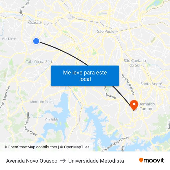 Avenida Novo Osasco to Universidade Metodista map
