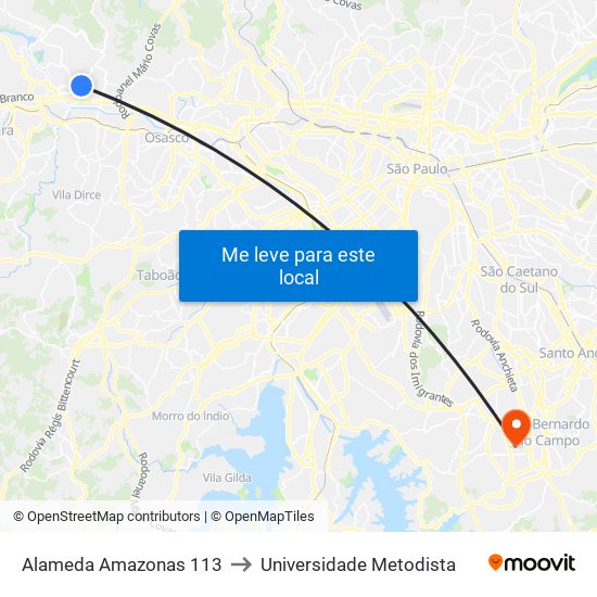 Alameda Amazonas 113 to Universidade Metodista map