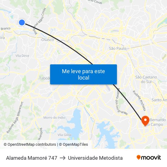 Alameda Mamoré 747 to Universidade Metodista map