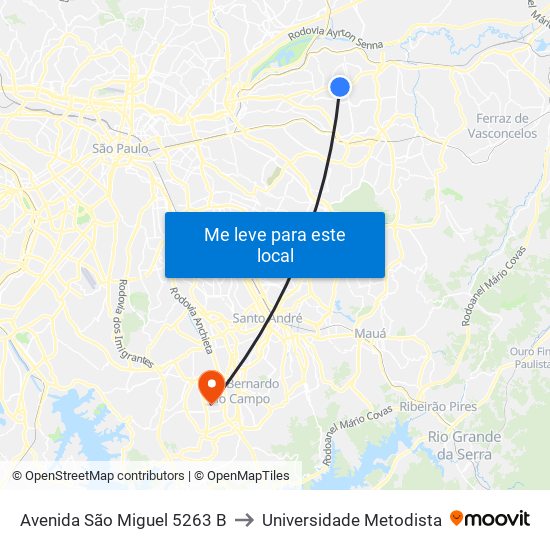Avenida São Miguel 5263 B to Universidade Metodista map