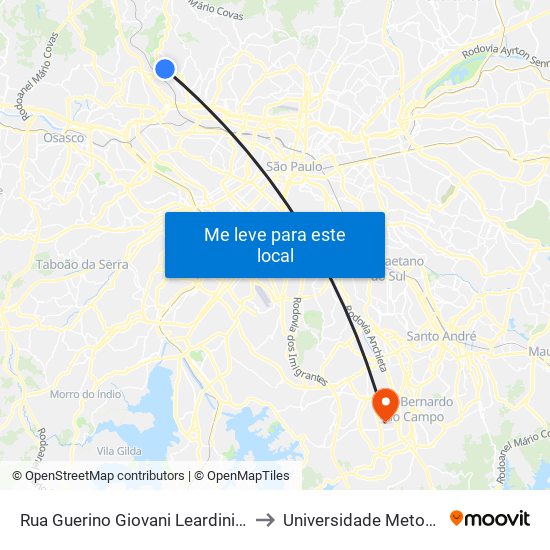 Rua Guerino Giovani Leardini 430a to Universidade Metodista map