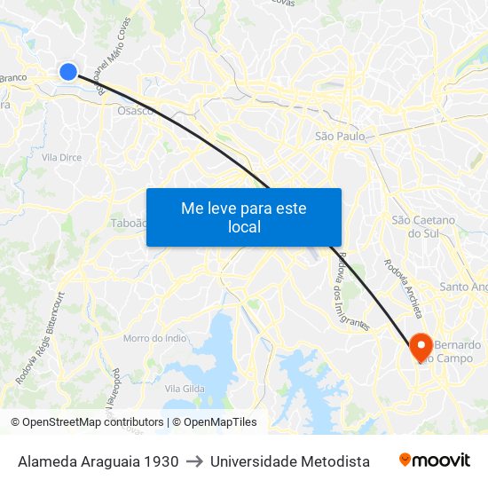 Alameda Araguaia 1930 to Universidade Metodista map